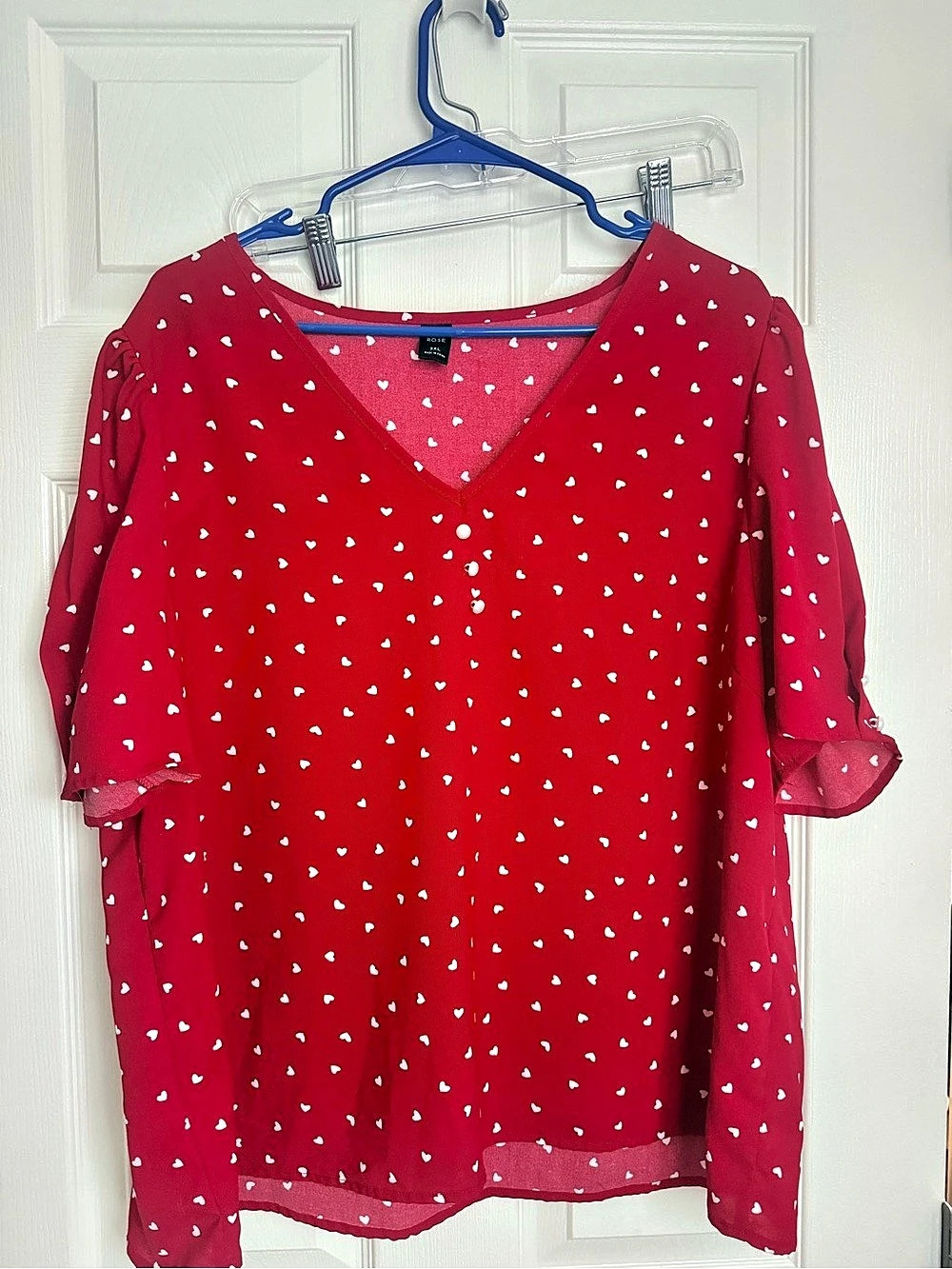 Rose Heart Print V-Neck Blouse Size 3x